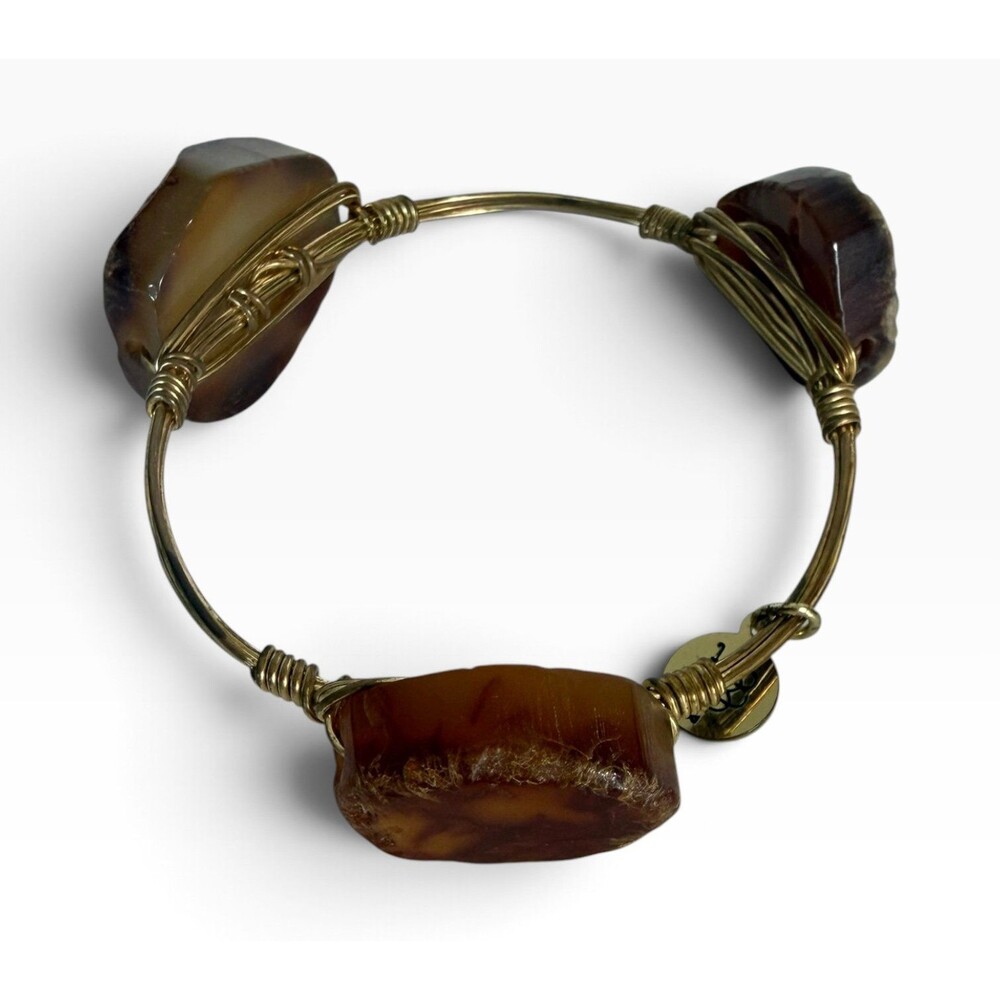 Bourbon And Bowties Gold Tone Wire Wrapped Brown Gemstone Bangle Bracelet